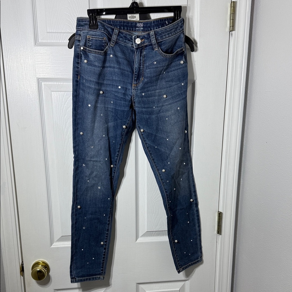 Anna Blue Skinny Jeans with Pearl Details